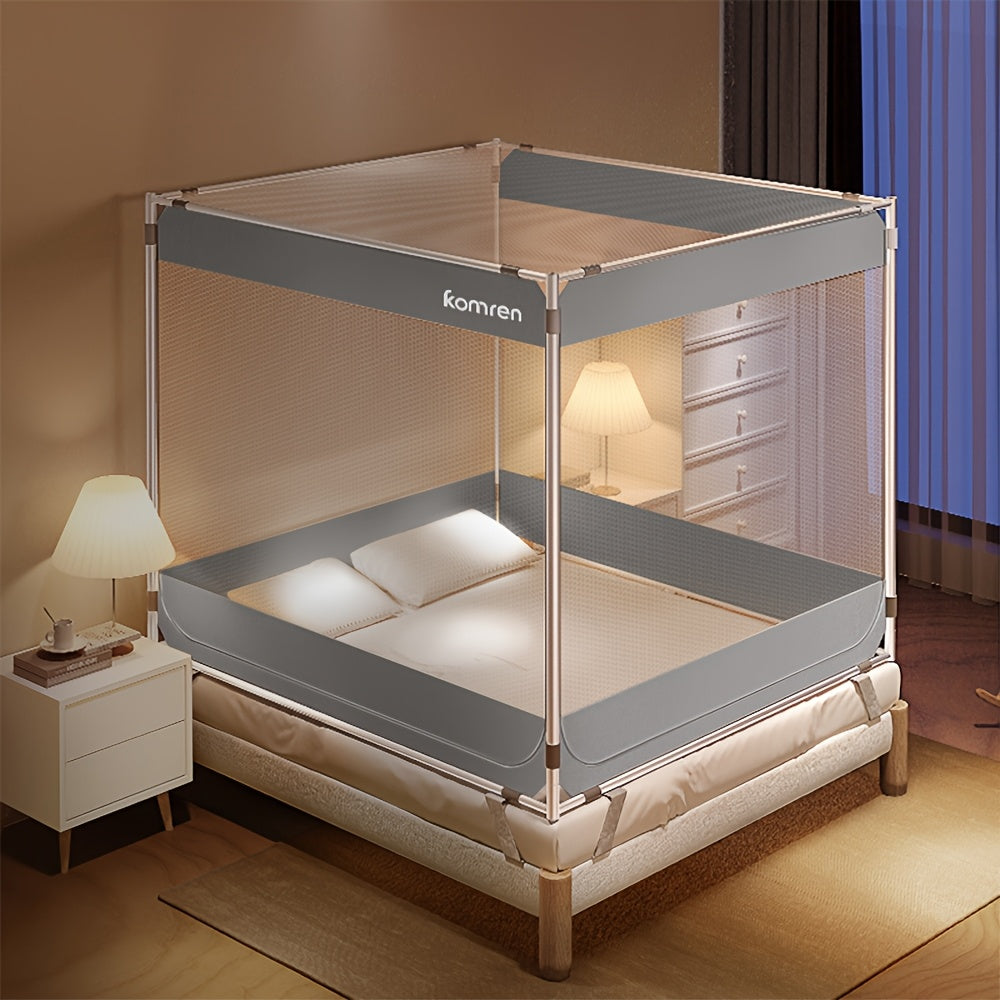 Printed Mosquito Net, Square Frame, with Two Blackout Curtains, Freestanding Canopy, 360° Breathable Insect-proof Mesh, Quick Installation, Removable Design, Multiple Sizes Available, Suitable for Home And Outdoor Use, Cute Canopy Pattern.