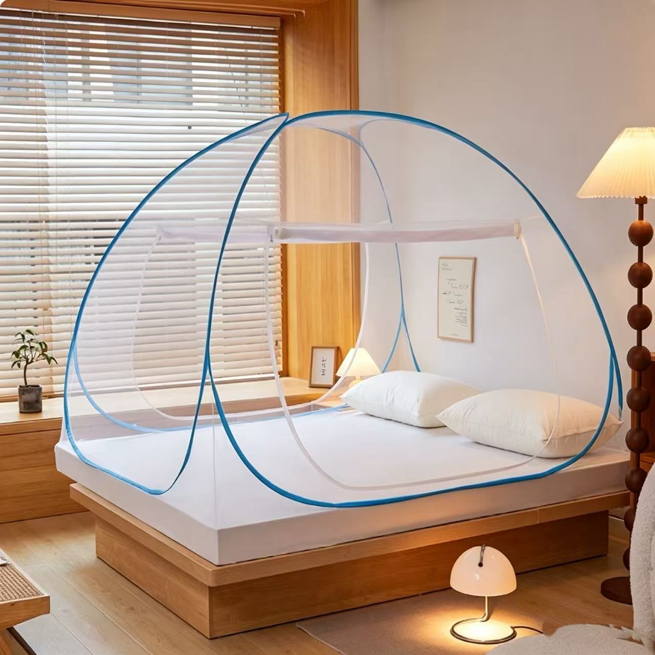 Easy to Install 3-Second Pop-Up Mongolian Tent Mosquito Net, 1-Second Quick Opening, Easy And Convenient, 360-Degree All-Around Mosquito Protection, Large Space Encrypted Tent for Outdoor Camping to Prevent Mosquitoes, Cartoon Mosquito Net