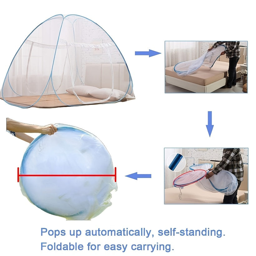 Easy to Install 3-Second Pop-Up Mongolian Tent Mosquito Net, 1-Second Quick Opening, Easy And Convenient, 360-Degree All-Around Mosquito Protection, Large Space Encrypted Tent for Outdoor Camping to Prevent Mosquitoes, Cartoon Mosquito Net