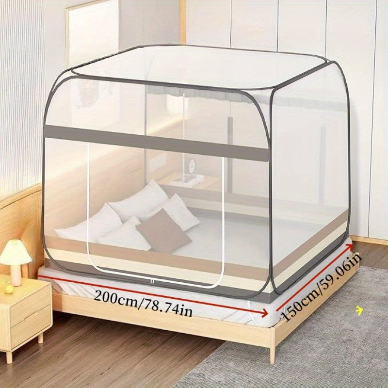 Portable Foldable Mosquito Net with Frame - No Assembly Required, Breathable Double-Layer Polyester Fabric, White Mongolian Style Bed & Living Room Protection, Easy Install, Machine Washable, Living Room Shield | Mongolianstyle Net | Breathable Polyester