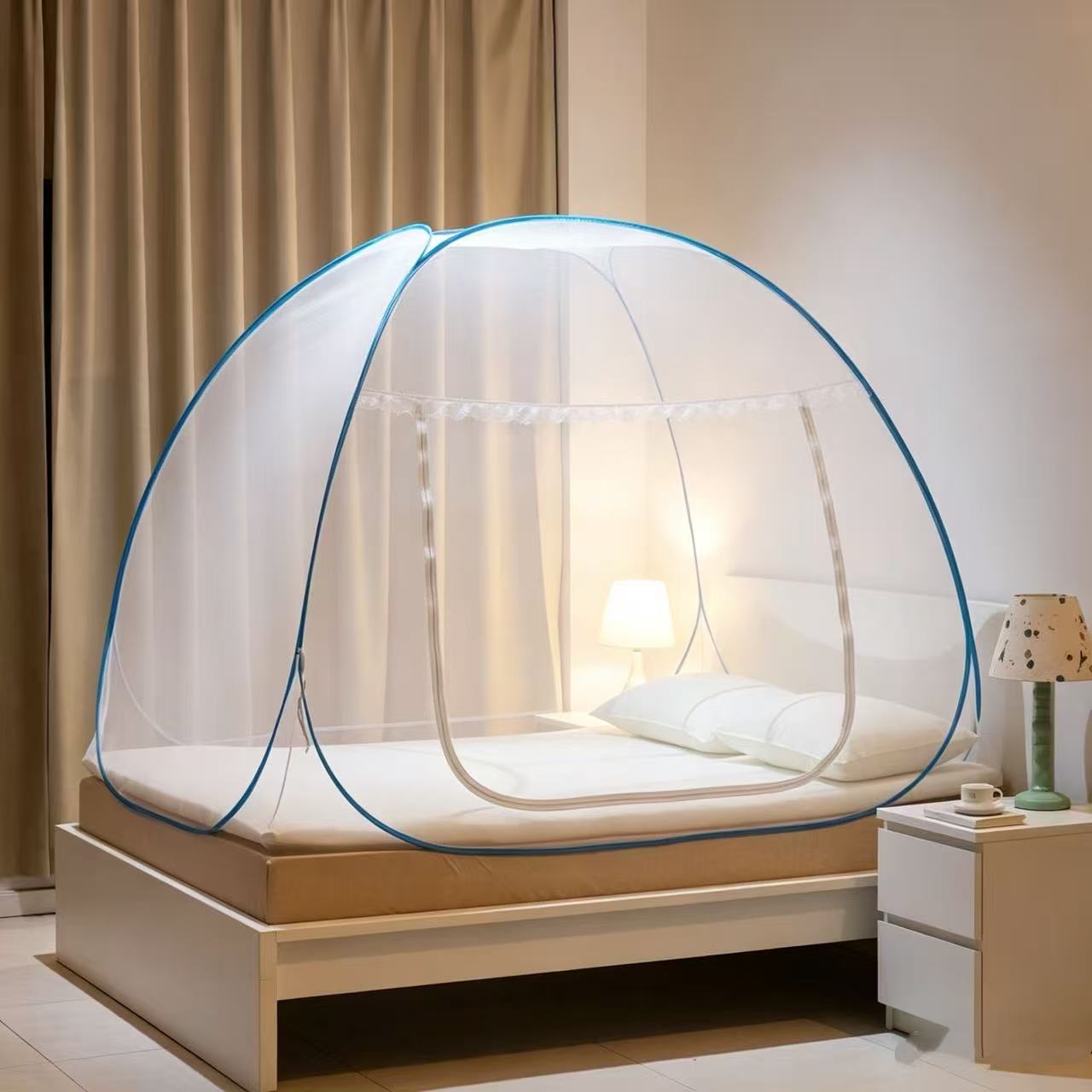 Easy to Install 3-Second Pop-Up Mongolian Tent Mosquito Net, 1-Second Quick Opening, Easy And Convenient, 360-Degree All-Around Mosquito Protection, Large Space Encrypted Tent for Outdoor Camping to Prevent Mosquitoes, Cartoon Mosquito Net