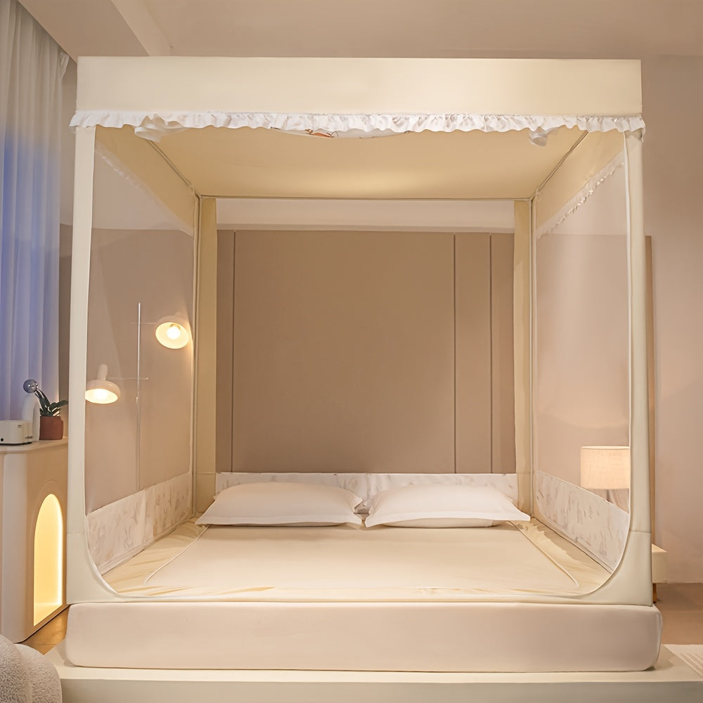 Printed Mosquito Net, Square Frame, with Two Blackout Curtains, Freestanding Canopy, 360° Breathable Insect-proof Mesh, Quick Installation, Removable Design, Multiple Sizes Available, Suitable for Home And Outdoor Use, Cute Canopy Pattern.