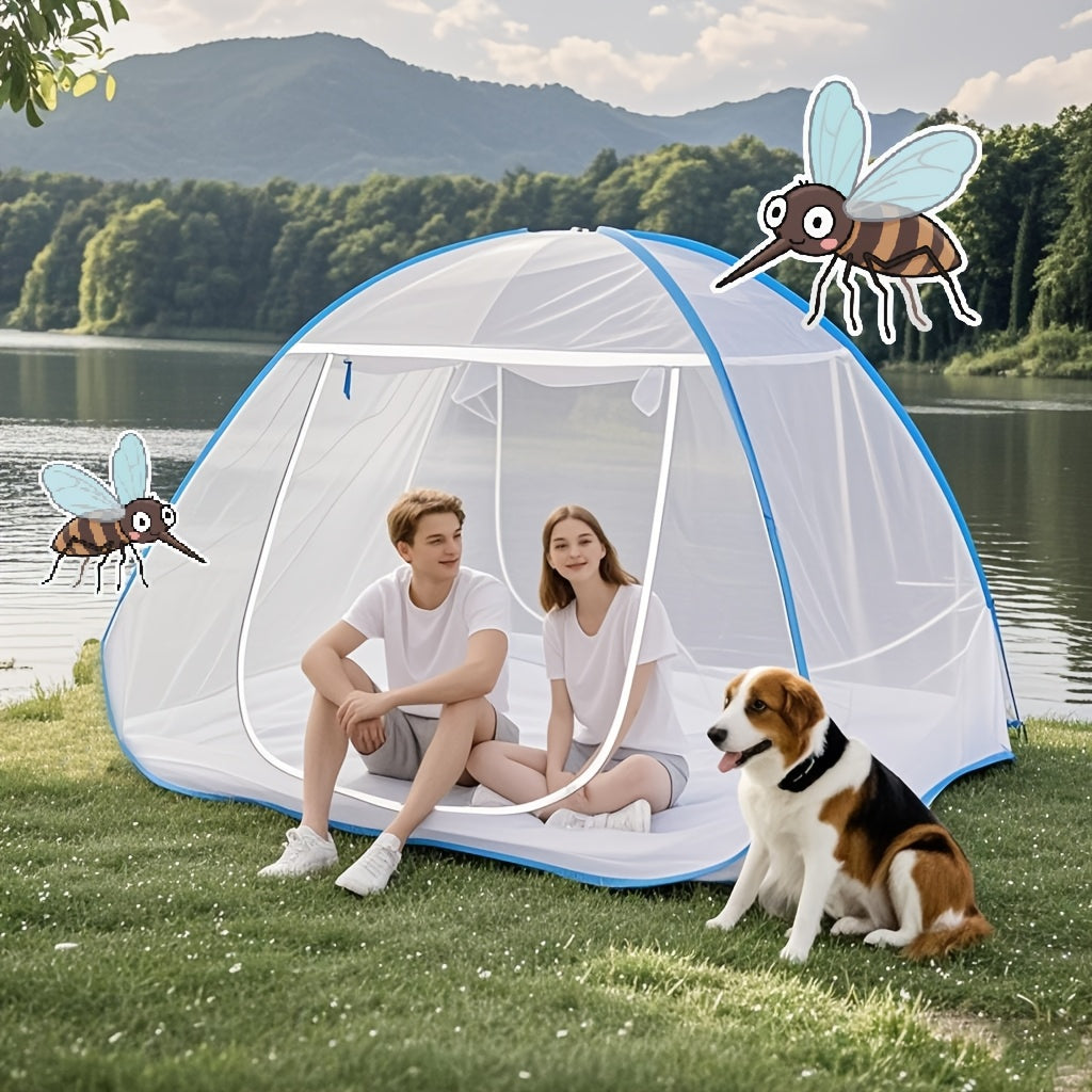 Easy to Install 3-Second Pop-Up Mongolian Tent Mosquito Net, 1-Second Quick Opening, Easy And Convenient, 360-Degree All-Around Mosquito Protection, Large Space Encrypted Tent for Outdoor Camping to Prevent Mosquitoes, Cartoon Mosquito Net