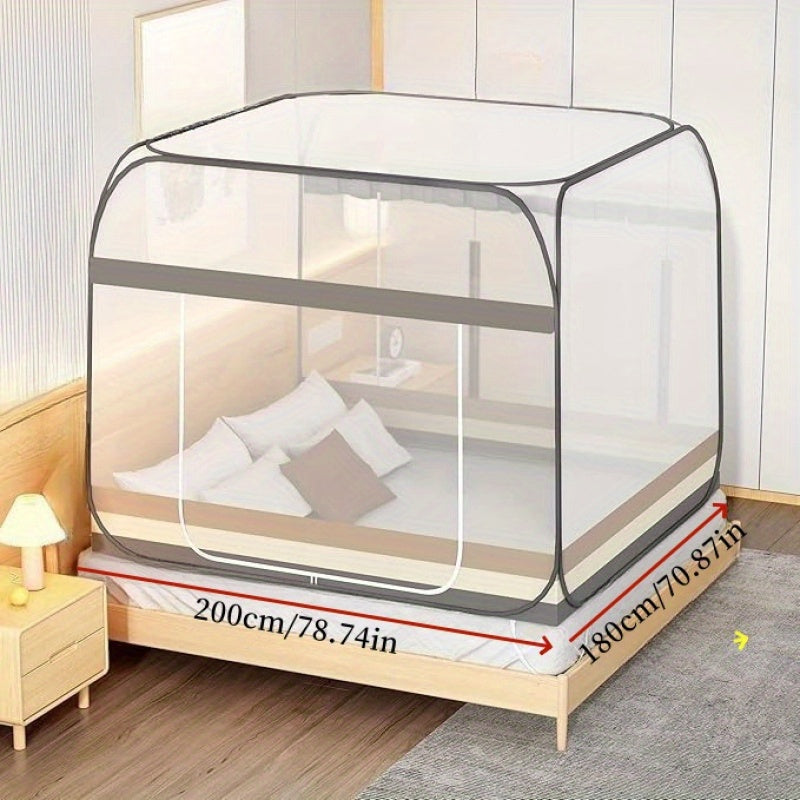 Portable Foldable Mosquito Net with Frame - No Assembly Required, Breathable Double-Layer Polyester Fabric, White Mongolian Style Bed & Living Room Protection, Easy Install, Machine Washable, Living Room Shield | Mongolianstyle Net | Breathable Polyester