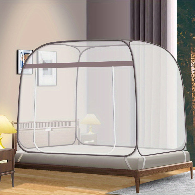 Portable Foldable Mosquito Net with Frame - No Assembly Required, Breathable Double-Layer Polyester Fabric, White Mongolian Style Bed & Living Room Protection, Easy Install, Machine Washable, Living Room Shield | Mongolianstyle Net | Breathable Polyester