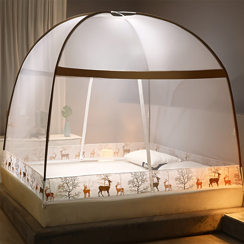 1pc Installation-Free Mongolian Yurt Style Steel Wire Mosquito Net, 1-Second Quick Open Installation, Simple and Convenient, 360° All-Around Mosquito Protection, Large Space for Outdoor Camping Tents, Reinforced Mesh to Prevent Mosquitoes