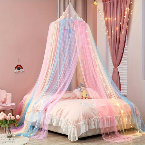 1 Pack Rainbow Canopy Bright Hanging Dome Mosquito Net, Rainbow Colors, Romantic Canopy Curtain for Large Bed Decoration, Suitable for Single Bed, Personal Bed Or for Large Bed, Ideal Choice for Bedroom Decoration