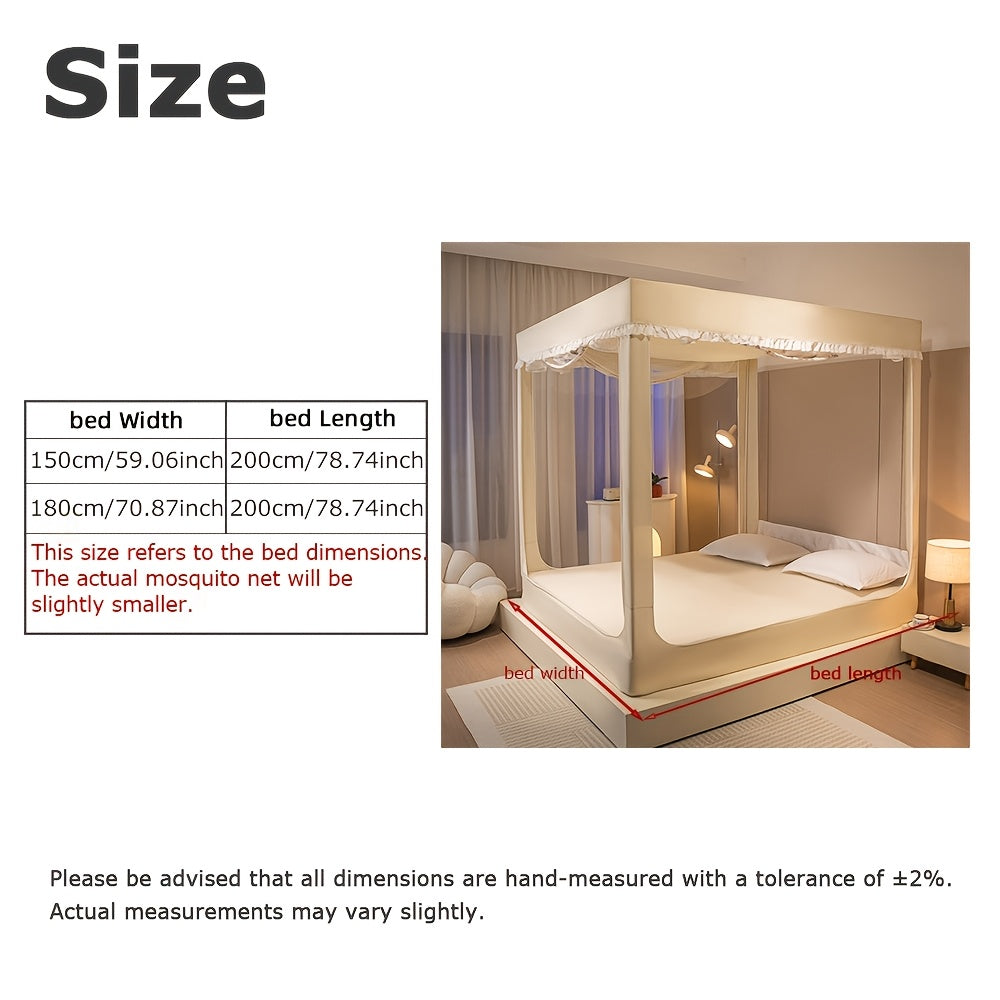 Printed Mosquito Net, Square Frame, with Two Blackout Curtains, Freestanding Canopy, 360° Breathable Insect-proof Mesh, Quick Installation, Removable Design, Multiple Sizes Available, Suitable for Home And Outdoor Use, Cute Canopy Pattern.