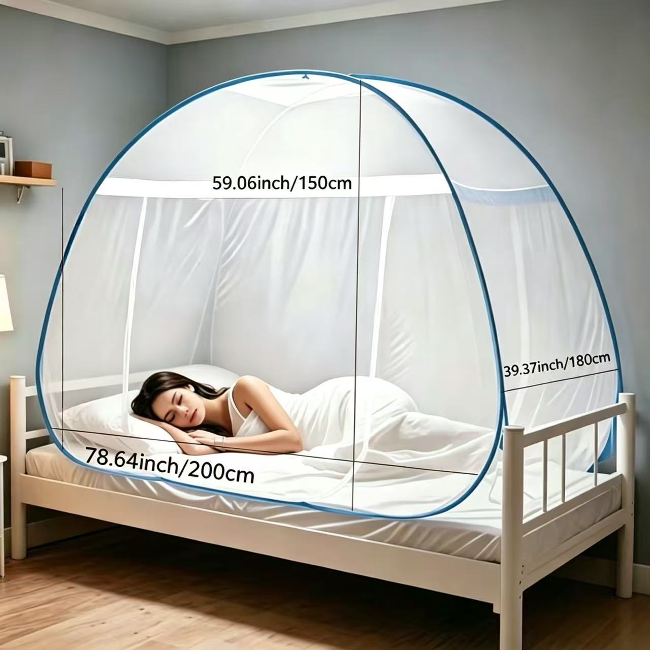 Easy to Install 3-Second Pop-Up Mongolian Tent Mosquito Net, 1-Second Quick Opening, Easy And Convenient, 360-Degree All-Around Mosquito Protection, Large Space Encrypted Tent for Outdoor Camping to Prevent Mosquitoes, Cartoon Mosquito Net