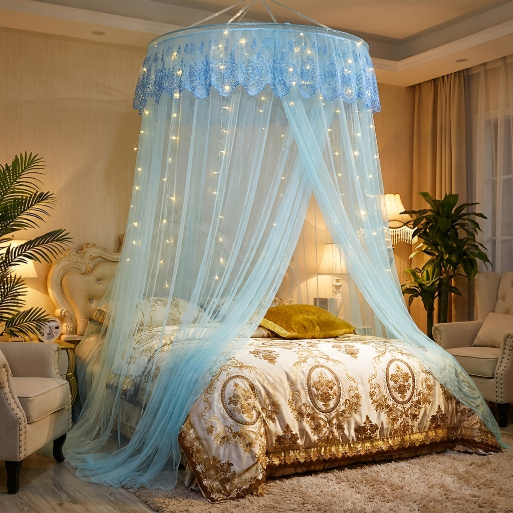 1pc Princess Style Double Layer Lace Canopy Bed Canopy with Ruffled Round Top Frame & Pre-Installed Hooks - Suitable for Single\u002FDouble\u002FKing Beds, Polyester Mosquito Suitable for, Room, Bedroom Decor